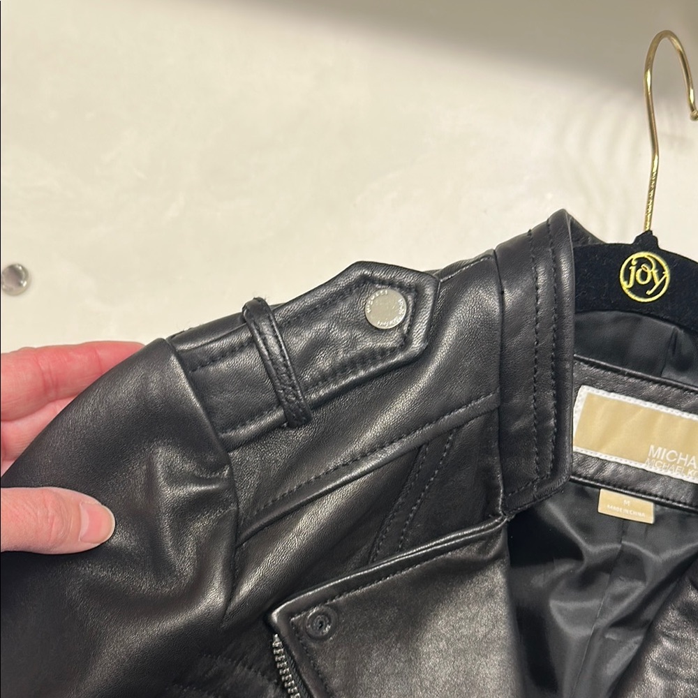Michael Kors Black Leather Jacket Asymmetrical Design - Picture 8 of 12